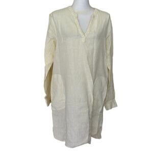 Tahari yellow/white striped linen tunic dress, large, beach, vacation, layering